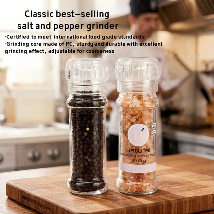 Free Sample Glass Salt Grinder Bottle 80Ml Travel 100Ml Pepper Bottles Plastic Black