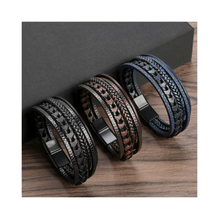 Fashion Men's Creative Multi-layer Hand-woven Bracelet Real Leather Rope Bracelet Magnetic Clasp Bracelet for Men