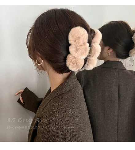 13cm Big Size Real Rex Rabbit Hair Claw Accesorios Para El Cabello Moda Lovely Plush Hair Clip for Winter Christmas Day