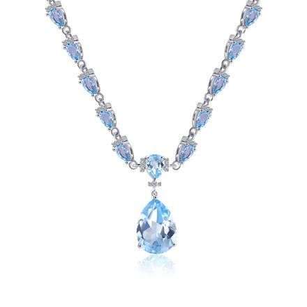 C7788 Abiding Custom Evening Party Luxurious Natural Sky Blue Topaz Bead 925 Silver Ladies Necklace