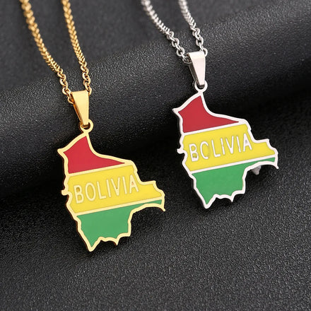 Manufacturer Enameled Bolivia Map Chain Necklaces Stainless Steel 18K Gold Plated Enamel Bolivia Flag Map Pendant Necklace