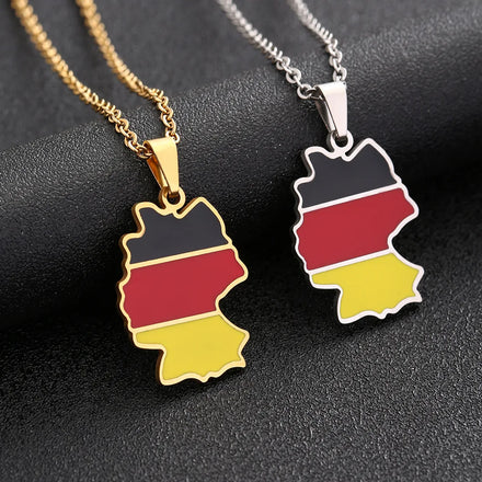 Manufacturer Enameled Germany Map Chain Necklaces Stainless Steel 18K Gold Plated Enamel Germany Flag Map Pendant Necklace