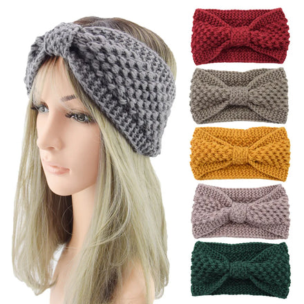 MIO Fashion Women Winter Chunky Turban Crochet Head Wrap Wide Bow Knotted Stretchy Hair Band Ear Warmer Knitted Cross Headband