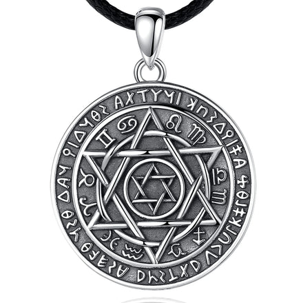 Vintage Embossed Round 925 Sterling Silver Engagement Wedding Gift Party Solomon Talisman Amulet Pendant Necklace for Men