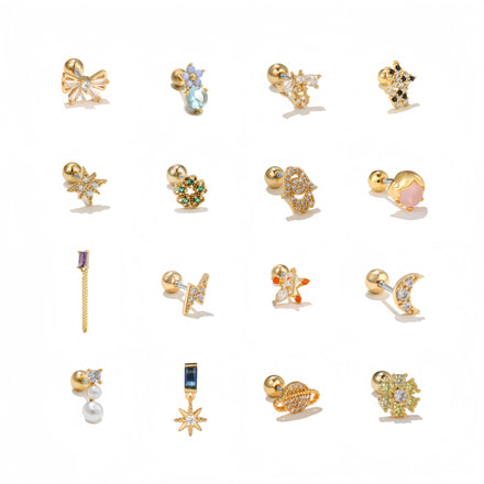 Wholesale New 18k Gold Plated Western Earrings Studs Color Screw Twist Exquisite Zircon Piercing Ear Stud Women Jewelry