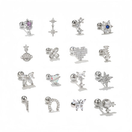 ZUOLA Factory Wholesale Piercing Studs Silver Plated Heart Bowknot Inlay Shiny Zircon Screw Back Earring for Daily Wear
