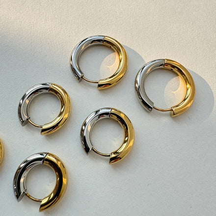 YF3166 Two Colored Chunky Hoops Earring Stainless Steel 18k PVD Gold Plated Two Tone Earrings Non Tarnish Waterproof Jewelry