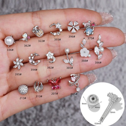 ZUOLA Trendy Piercing Jewelry Wholesale Silver Plated Hypoallergenic Titanium Zircon Ear Cartilage Nose Labret Studs Earring