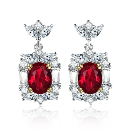 925 Sterling Silver Fashion Natural Ruby Cubic Zircon Drop Earrings for Wedding Engagement Proposal Promise Party Gift