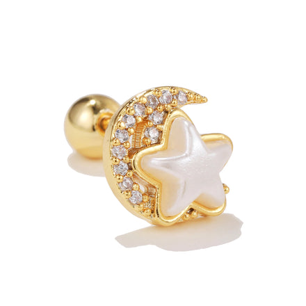 ZUOLA New Arrival Star/Moon Shape Zircon Hypoallergenic Gold Plated Body Piercing Ear Bone Stud Labret Nose Ring for Gift