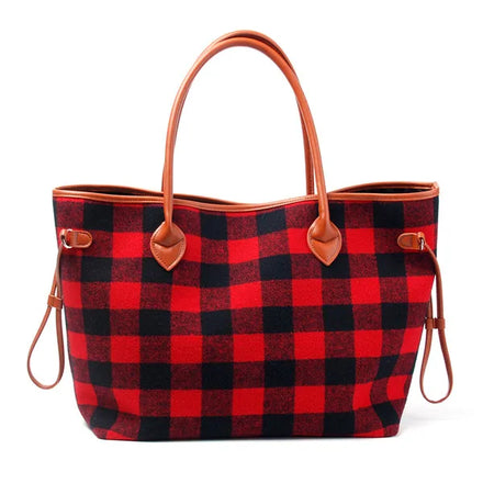 Classic Red Buffalo Plaid Tote Bag Checked Women Casual Bag Christmas Endless String Tote Weekender Shoulder Bag DOM377