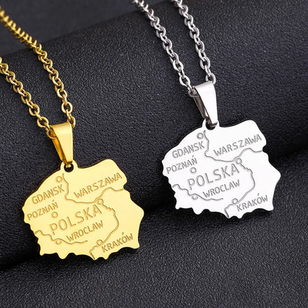 Stainless Steel Poland City Region Map Chain Necklaces Silver 18K Gold Plated Polish Flag Emblem Eagle Pendant Chain Necklace