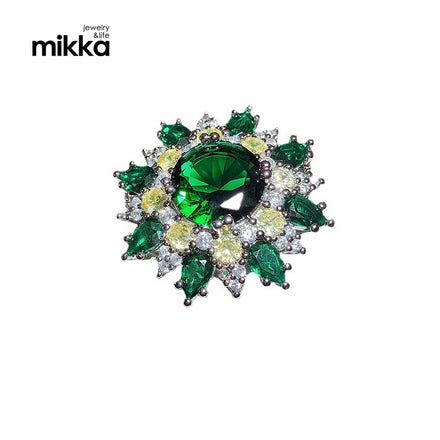 Luxury High Quality Brass Cubic Zircon Gold Plated Square Flower Resizable Statement Emerald Rings