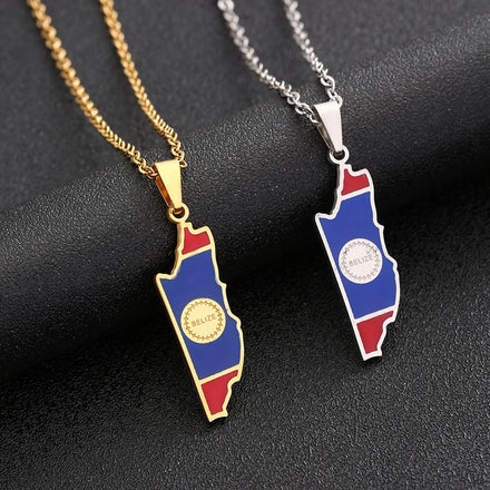 Manufacturer 18K Gold Plated Enameled Belize City Map Chain Necklaces Stainless Steel Enamel Belize Flag Map Pendant Necklace