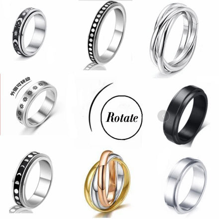 Hot Sale Multi Design Titanium Spinner Rings Moon Star Rotating Freely Anxiety Stainless Steel Ring Chain Ring for Men Women