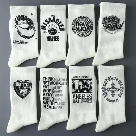Autumn White Custom Retro Fashion Sports Crew Men Breathable Anti-Slip Quick Dry Outdoor Letter Body Medium Tube Casual Cotton