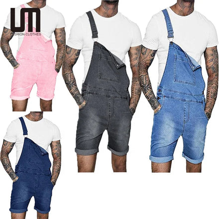 Liu Ming New Fashion Men Casual Overalls Jeans Denim Short Jumpsuit