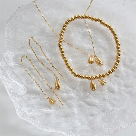 Cute Korean Style Small Charm Lotus Flower Stainless Steel Jewelry Set