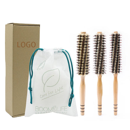 Curly Hair Care Comb & Wooden Heat Resistant Round Boar Bristle Brush for Blow Drying Professional Salon Use