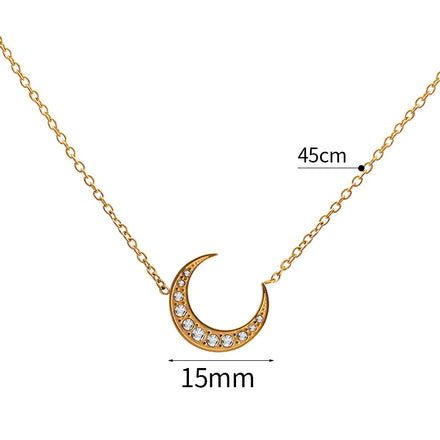 Super Shining Micro Pave Cubic Zircon Gold Silver Plated Stainless Steel CZ Moon Pendant Necklace Main Stone Pearl Chains Type