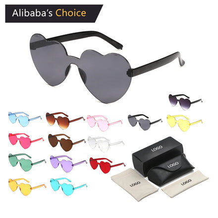 2024 Hot Sale Wholesale Promotion Custom Frameless Candy Color PC Rimless New Trendy Loving Heart Shape Sunglasses
