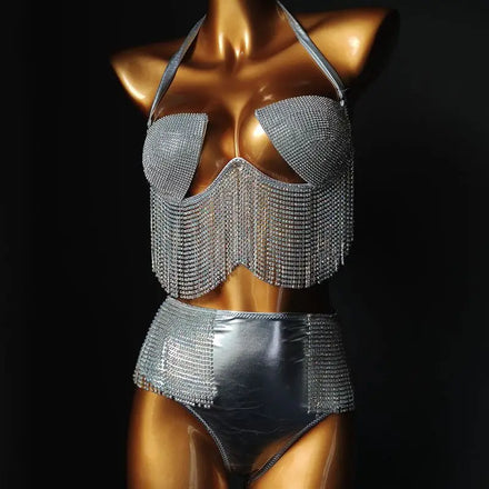 Vacation Designer Luxury Bikini Swimwear Girls Rhinestone Shiny Dance Wear Stripper Push up Beach Wear