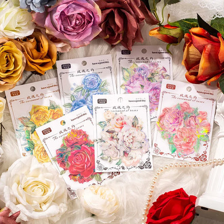 5pieces/pack Pet Flower Stickers Rose About Series Stereo Avision Rose Theme DIY Material Stickers 6Models