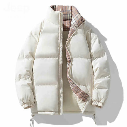 New Unisex Long Stand-up Collar Zipper Windproof Thick Casual Coat for Outdoor Use