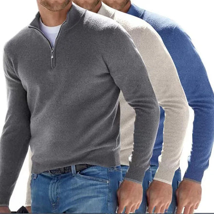 New European&American Men's Solid Color Long Sleeve Sweater Spring&autumn Zip Base Shirt