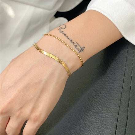 Fenny No Fade Dainty 2pcs/set Snake Chain  Mini Rice Bead Bracelet Trendy for Summer Holiday Stainless Steel Jewelry Wholesale
