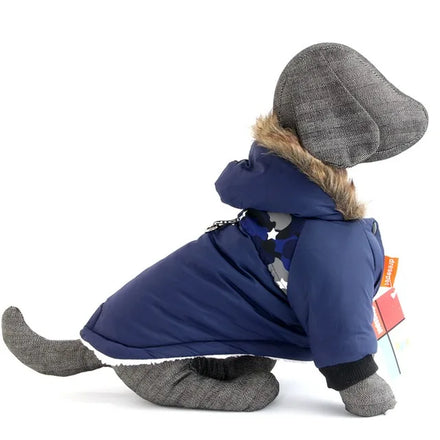 Manufacturer Wholesale Dog Clothes with Harness Autumn and Winter Warm Fur Collar Waterproof Reflective Padded Dog Jacket
