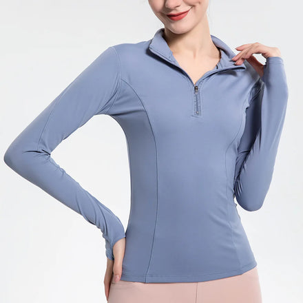 Popular Zipper Stand Collar Long Sleeve Equestrian Sports T-Shirts Elastic Horse Rider Baselayer Top Nylon Comfortable Riding