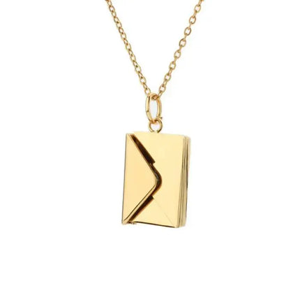 Stainless Steel Gold Envelope Pendant Secret Hidden Message Necklace Unique Love You Valentine's Day Gift Sweat Proof Jewelry