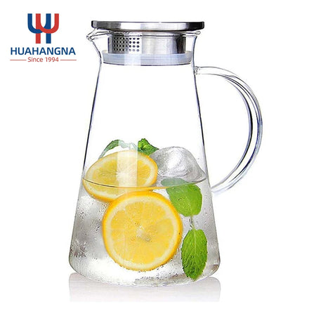Heat Resistant Glass Carafe Modern 1850ml 62.5oz Borosilicate Clear Glass Water Pitcher with Handle and Lid