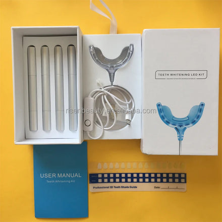 Perfect Smile Boxed 4pcs Deluxe Pen with None Peroxide or 6%hp Private logo USB Led Light UV Teeth Whitening Kit for Home Use HOT SELL
