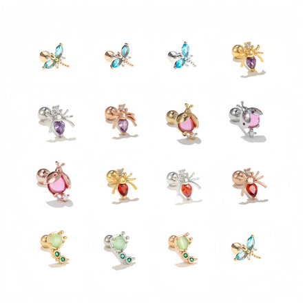 18k Gold Zircon Wholesale Natural Style Cute Insect Small Earrings Piercing Twist Ball Ear Studs Dragonfly Ear Bone Stud