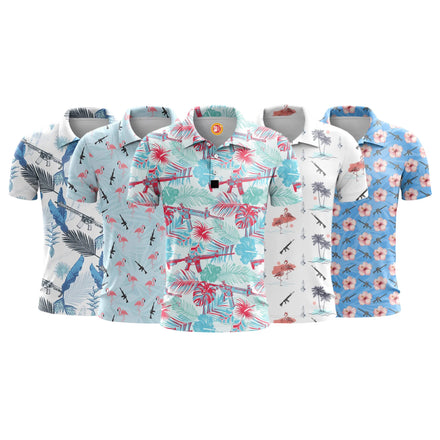 New Custom logo Quick Dry Short Sleeve Print Pattern Oversized 100% Polyester Golf Polo Shirts for Men