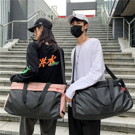 Trending Color Block Outdoor Large Capacity Travel Large Gym Sport Waterproof Travel Foldable Duffel Bag with Shoe Compartment