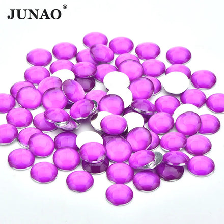 JUNAO 4mm 12mm Neon Round Crystals Wholesale Price Resin Sliver Base Rhinestones Flatback Gemstones for Handbags