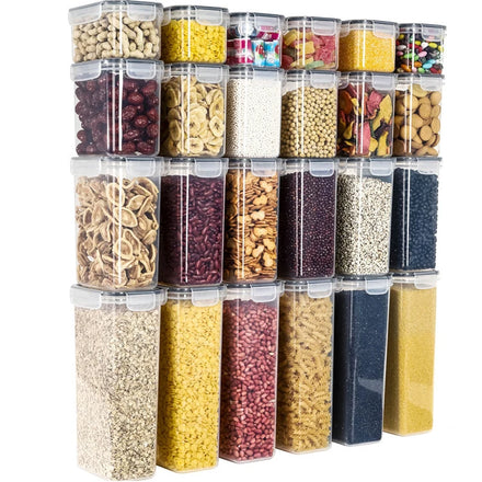 Topsale 24pcs Transparent PP Plastic Airtight Food Storage Containers Set for Kitchen and Pantry Organization