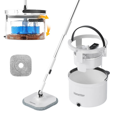 Homettler Household Item Rotating Mop Bucket with Wringer Set Flat Floor Mop and Bucket Home Floor Cleaning System for All Floor