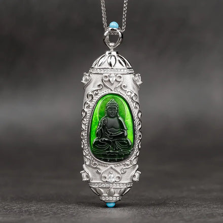 Natural Black Jadeite Pendant Emeralds Zodiac patron Saint S925 Silver Buddha Pendant Ink Jade Pendant with Chain Certificate