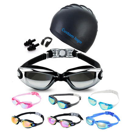 Unisex No Leaking Anti Fog With Head Cap Swim Goggles Adult UV protection Swim Glasses Adults Mirrored Swimming Goggles