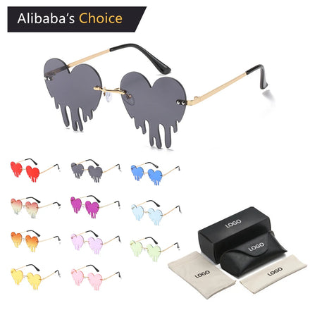 New Fashion Drip Melting Sun Glasses Womens Fun Personality Shades Love Party Frameless Rimless Heart Shape Sunglasses