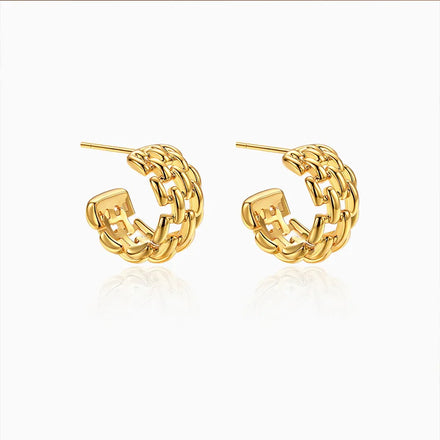 Female Trendy S925 Silver Circle Earrings with Twisted Chain Winding Braid Zircon Stone Huggie Style Alloy Jewelry