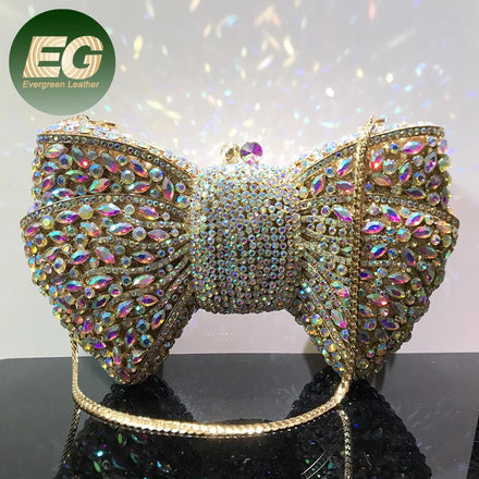 LEB1593 Bow Shape Party Glitter Rhinestone Bowknot Purse/clutch Crystal Clutch Bags Crossbody Designer Women Bling Evening Bag