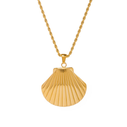 J&D Ocean Sea Shell Necklace 18K Gold Plated Stainless Steel Jewelry for Women Twist Chain Shell Texture Scallop Necklace