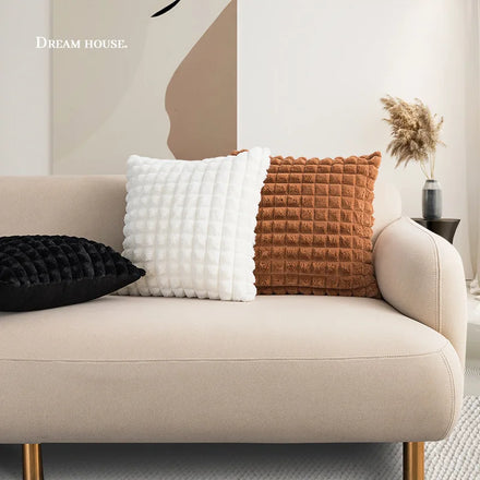 Plush Short Wool Velvet Decorative Throw Pillow Covers Square Plaid Luxury Style Cushion Case Pillow Shell for Sofa/