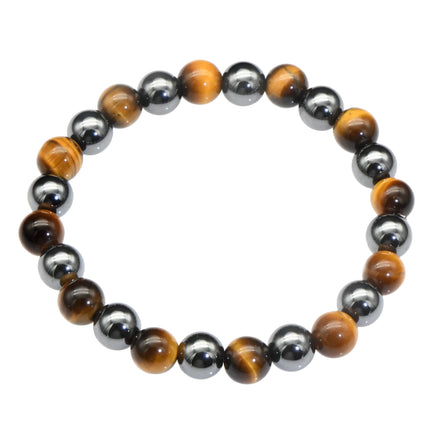 LiWan Plaza Wholesale Jewelry Natural Gemstone Tiger Eye Hematite 8mm Round Beads Elastic Bracelets for Men Women