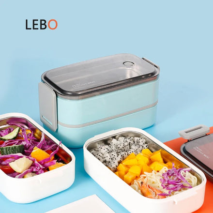 Airtight Modern Portable Stainless Steel Plastic Two Layer Insulated School Kids and Adult Lunch Box